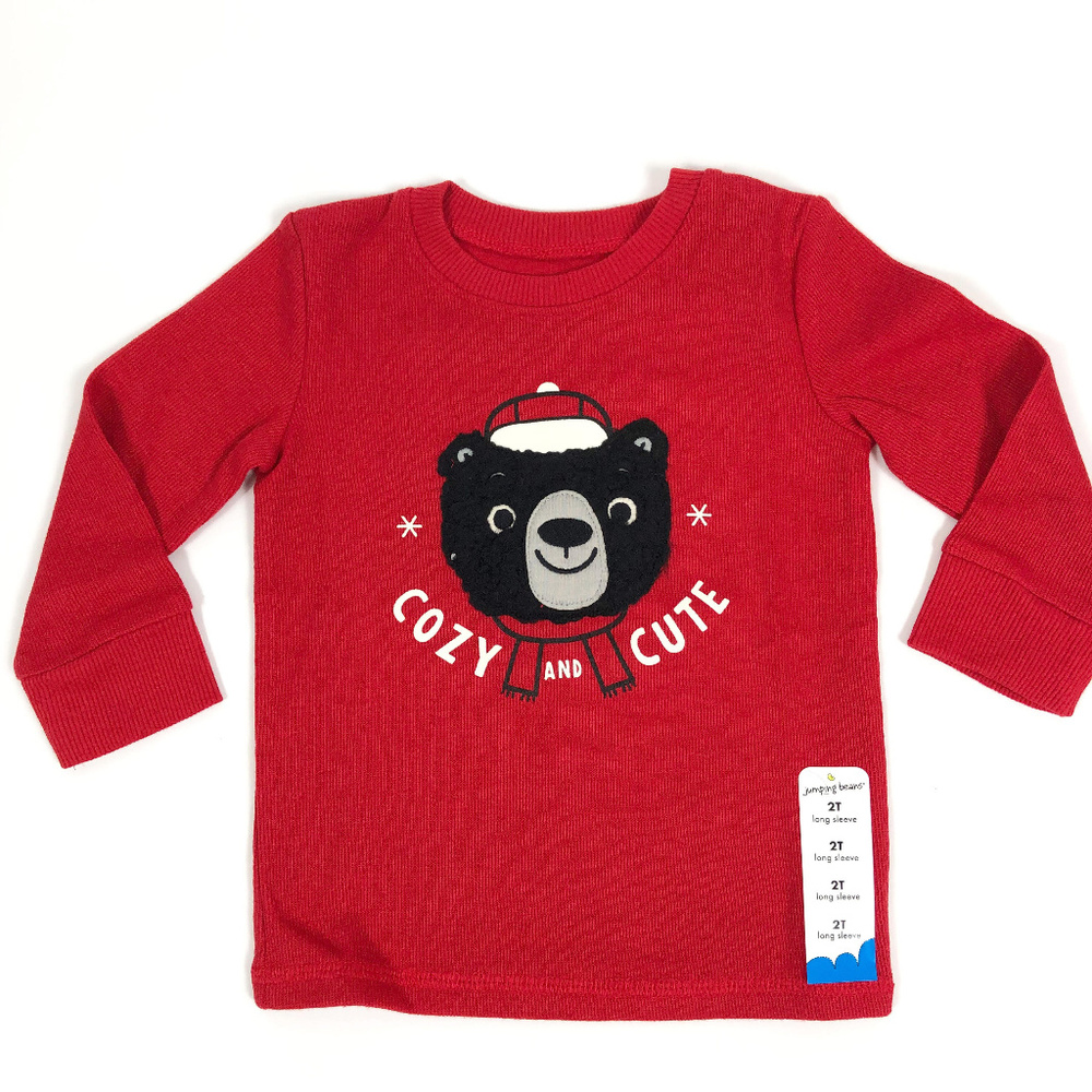 NWT Boys Bear Face Applique Red L/S Tee 2T